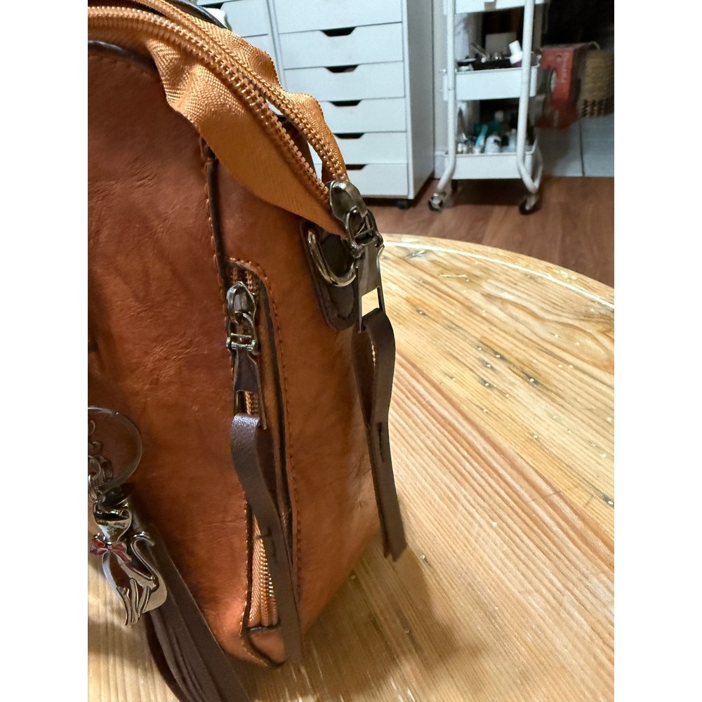 Brown Faux Leather Satchel Handbag With Card Holder New - Picture 6 of 7